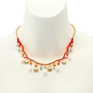 Betsey Johnson Seashell Pearl Coral Bib Necklace New